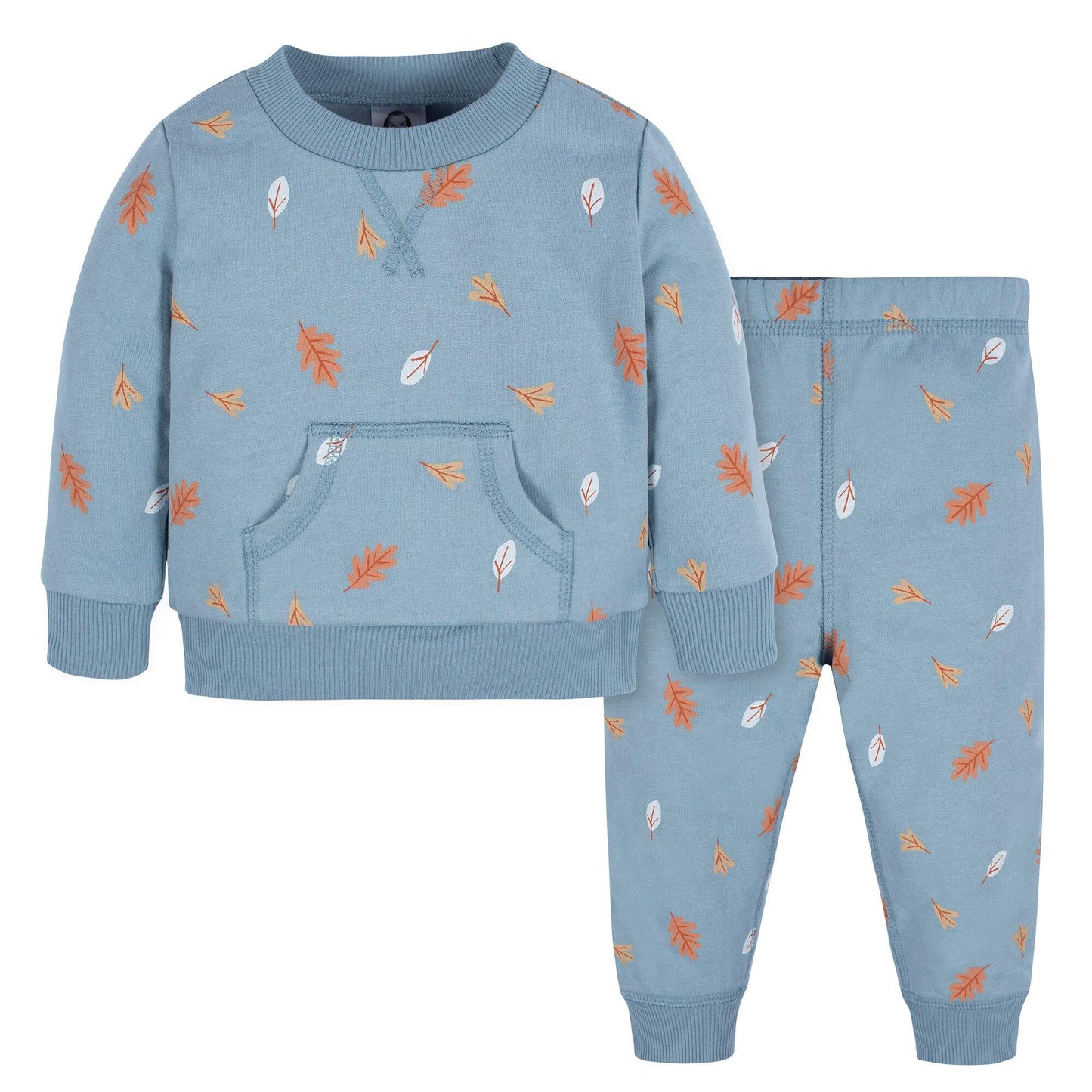 Boys Two Piece Blue Sweatshirt and Pant Set - Leaves