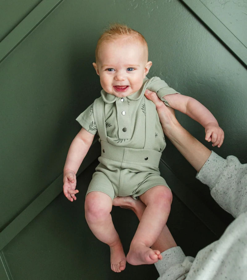 Fern Polo Bodysuit with Seafoam Suspenders Set