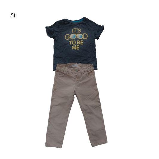 Grey "It's Good to be Me" Top with Khaki Pants Set - 3T