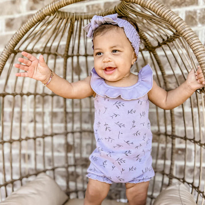 Organic Bubble Romper Fern & Flower Amethyst Romper