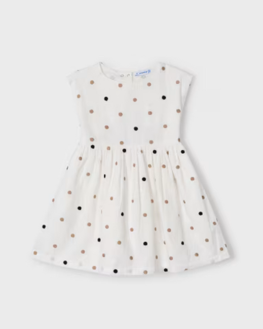 Embroidered Polka-Dot White Dress