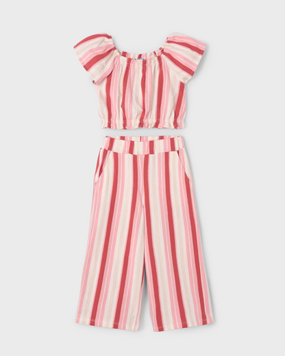 Girls Salmon Striped T-shirt & Pants Set