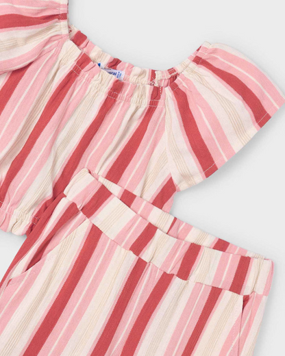 Girls Salmon Striped T-shirt & Pants Set