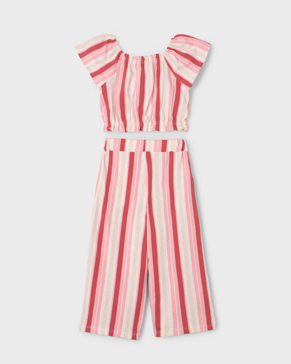 Girls Salmon Striped T-shirt & Pants Set